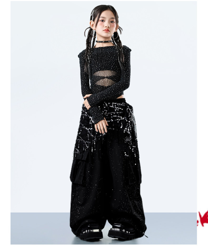 少儿爵士舞服装露脐网纱上衣裤子套装jazz女童街舞潮服六一演出服 — 20