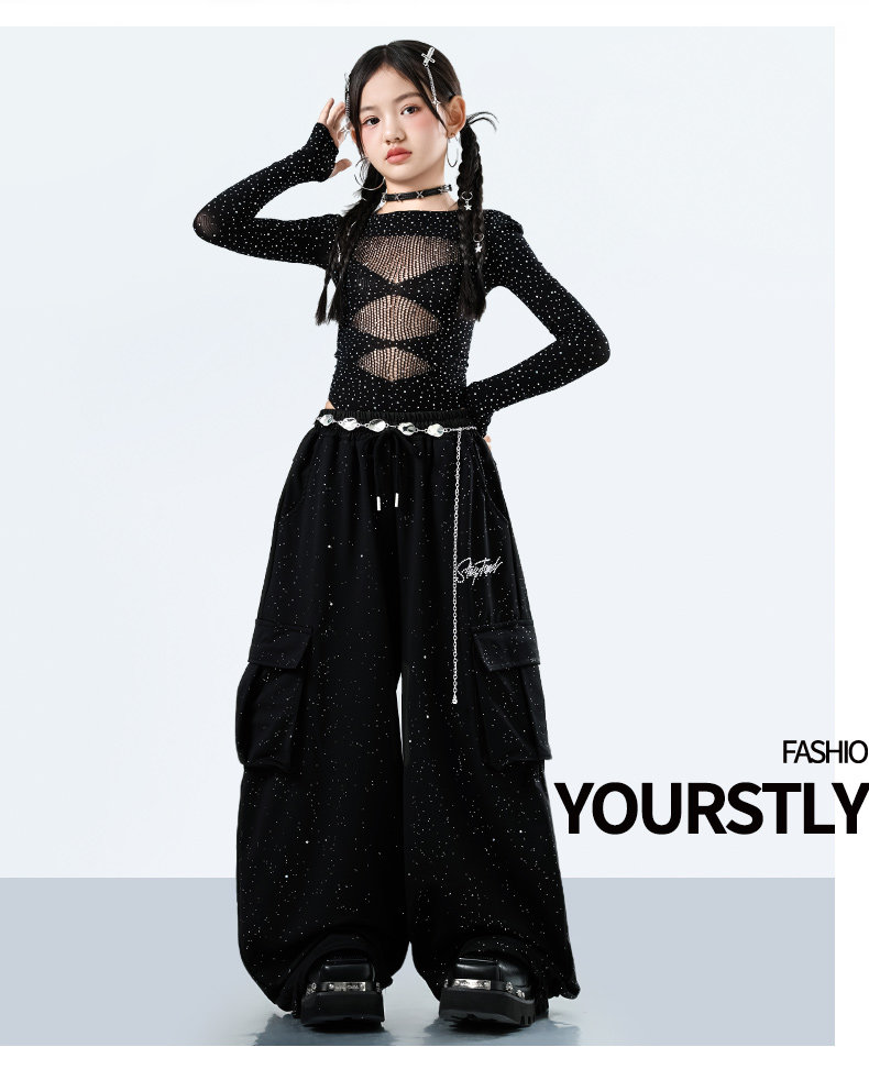 少儿爵士舞服装露脐网纱上衣裤子套装jazz女童街舞潮服六一演出服 — 10