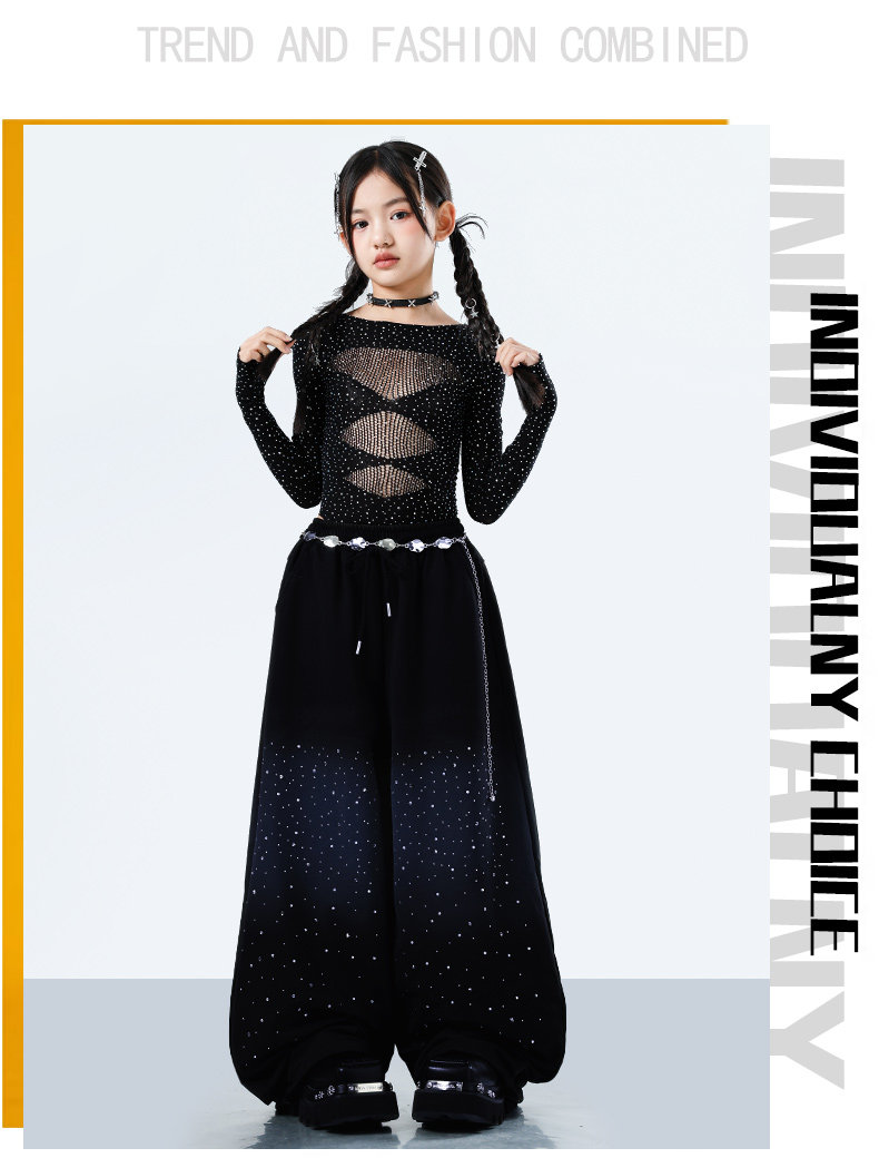 少儿爵士舞服装露脐网纱上衣裤子套装jazz女童街舞潮服六一演出服 — 12