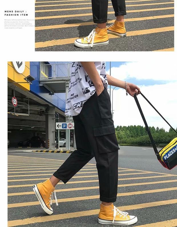 Xu hướng đường phố Nhật Bản túi lớn overalls nam và nữ đẹp trai phong cách trung tính lỏng lẻo chín quần thường quần áo nam