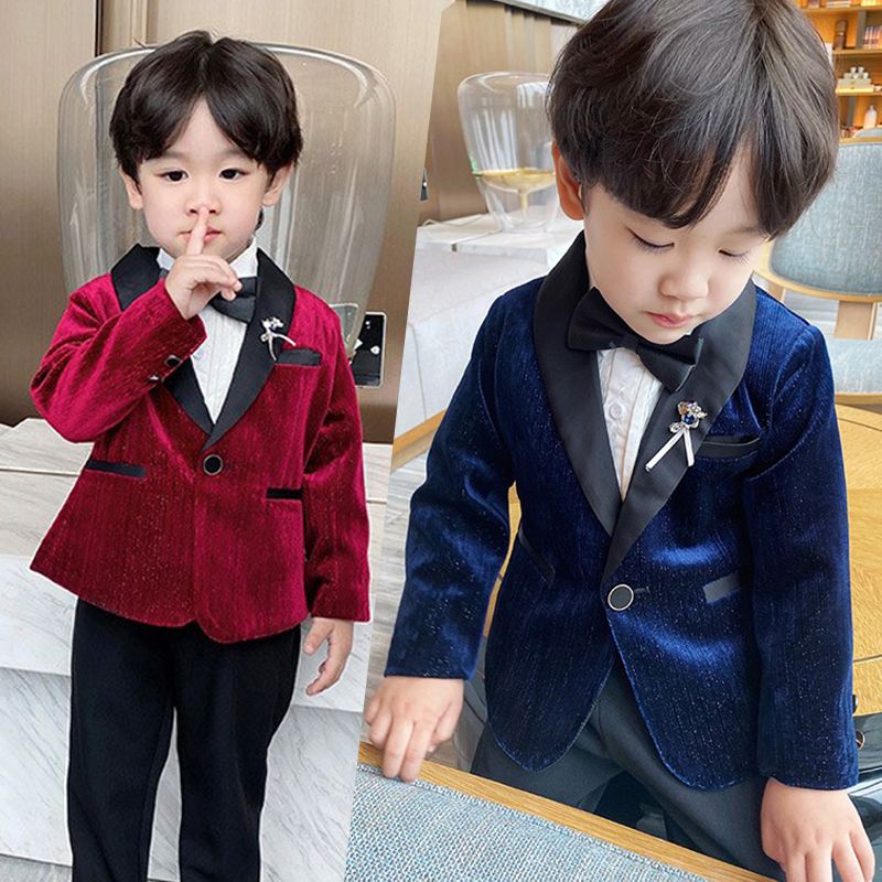 Children's Western-style suit jacket autumn and winter red boy's casual suit one-piece children's 2345-year-old baby shirt tide