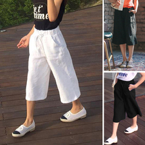 Summer Korean children's clothing girls fashion cotton wide leg pants children's white cropped pants casual 7-point parent pants