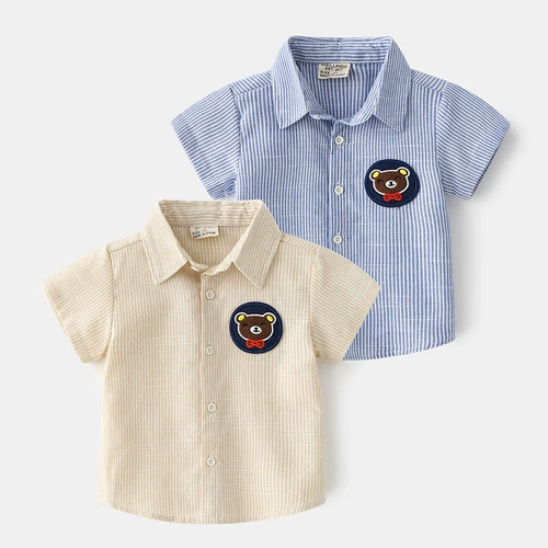 Рубашка для мальчиков, детская мультяшная хлопковая летняя одежда, коллекция 2022, в западном стиле, в корейском стиле, короткий рукав