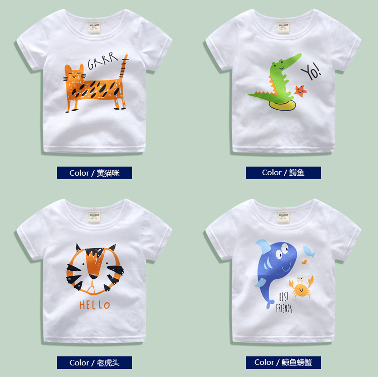 Trẻ em ngắn tay T-Shirt cotton 2018 mùa hè mới quần áo trẻ em nữ baby boy trắng nửa tay áo đáy áo sơ mi áo phông không cổ bé trai
