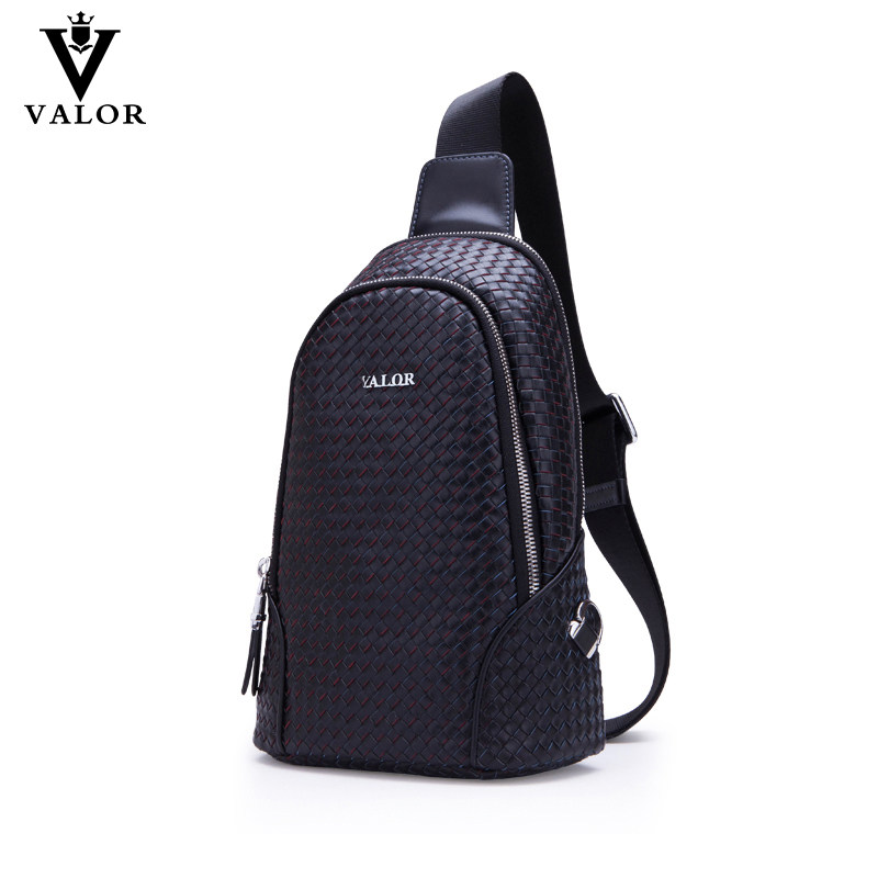 VALOR men's genuine leather chest bag brand men's bag messenger bag casual shoulder bag woven grain first layer cowhide backpack
