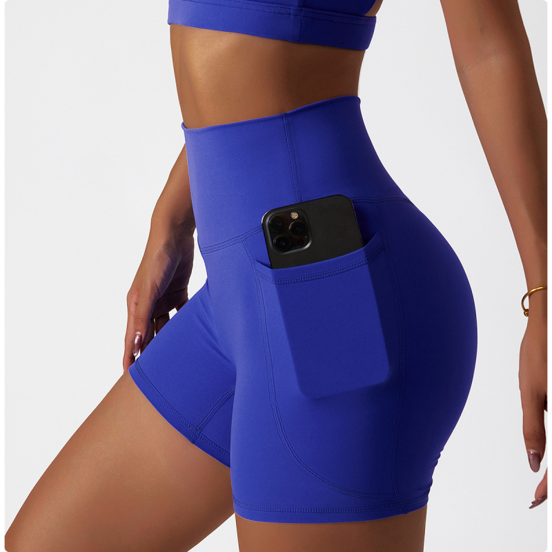 European and American New Style Sports Shorts with Pockets for Women, High-Waisted, Tight-Fitting, Quick-Drying Yoga Pants, Base Layer Running Fitness Cycling Pants