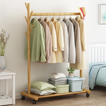 Solid wood clothes hanger floor bedroom hanging clothes rack minimalist modern home clothes hat rack shelves removable hanger