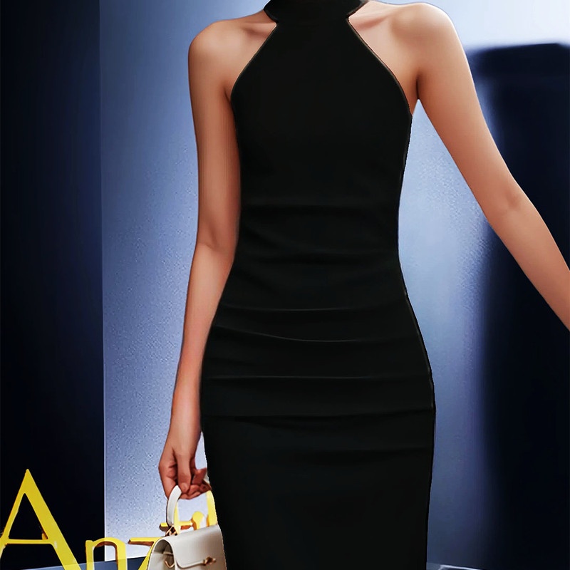 Shopping Mall Same Style Sleeveless Slim Black Dress for Women, Mid-Length, Tight-Fitting, Waist-Cinching, Slimming, Suitable for Marriage Registration or Birthday Celebration
