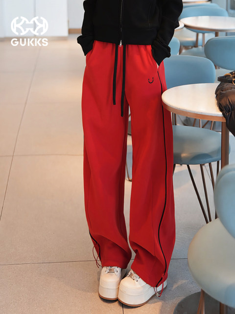 Mingming GUKKS comfortable travel autumn and winter velvet thickened casual striped sweatpants lazy casual trousers for women