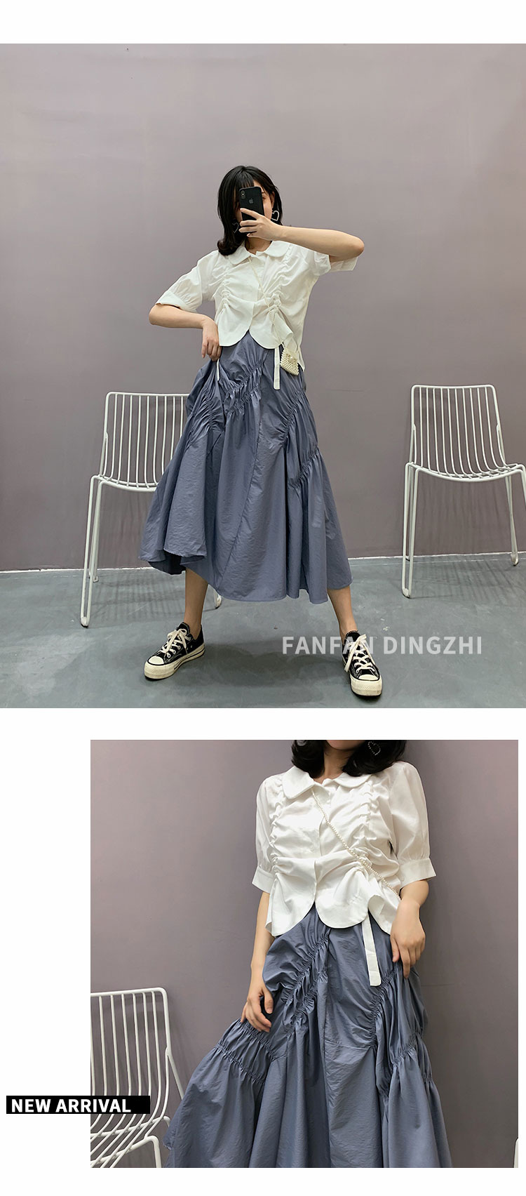 DAFANFAN eo cao xếp li váy nữ 2019 hè mới giảm béo Một từ đầm xòe rộng bất thường - Váy chân váy vintage