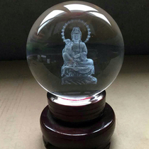 Guanyin Bodhisattva offers to sit on the Lotus Flower to keep the peace of the Guanyin Buddha statue crystal ball inside the carving porch living room ornaments