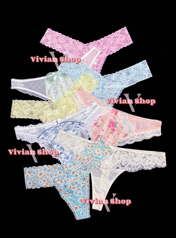 European and American French Style Single Et, Bb, Vs Pink White Green Yellow Blue Floral Lace Milk Silk Sexy Thong Panties