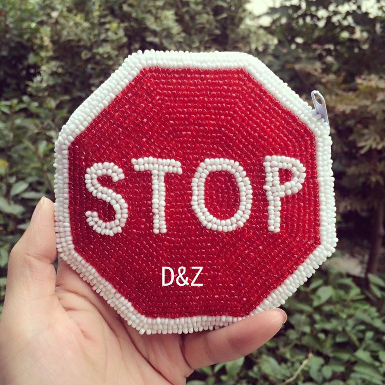 String Beads Zero Wallet Woman Red Hexagonal Bead Embroidered Coin Wallet Letter Zero Wallet Student Wallet