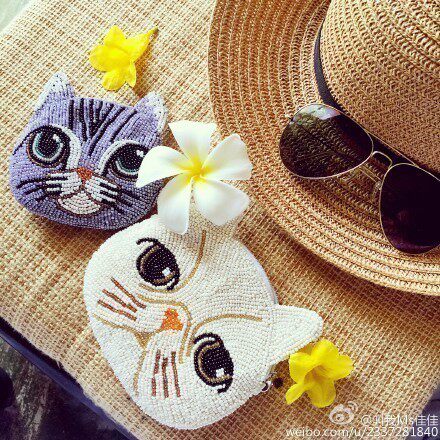 Cartoon Meow beads coin wallet female card bag handmade DIY bead embroidered coin cat bag crossbody wallet