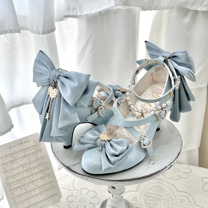 Witch's Key Lolita Original Bow High Heels Women's Stiletto Lo Shoes Sweet and Cute Mid-Heel Small Leather Shoes Witch's Key Lolita Original Bow High Heels Women's Stiletto Lo Shoes Sweet and Cute Mid-Heel Small Leather Shoes