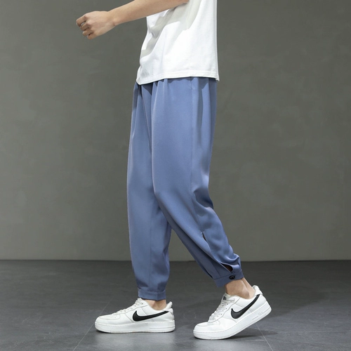 Мужские летние шелковые штаны, тонкие универсальные быстросохнущие дышащие повседневные брюки, свободный прямой крой