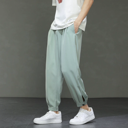 Мужские летние шелковые штаны, тонкие универсальные быстросохнущие дышащие повседневные брюки, свободный прямой крой