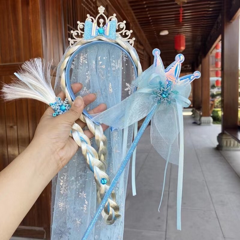 Children's Ice and Snow Crown Braids with Veil, Hairband, Princess Crown, Wig, Headband, Dress Accessories