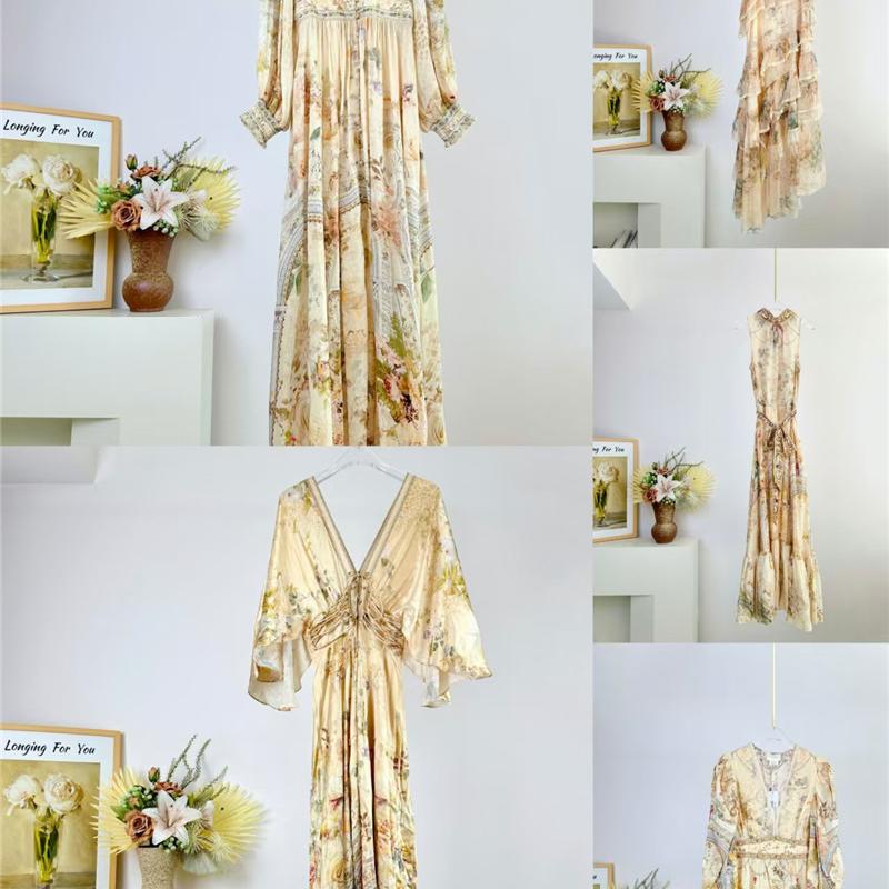 2025 Spring and Summer New Women's Dress Holiday Style Silk Printed V Neck Hot Diamond Short Skirt Long Skirt Series 2025 Spring and Summer New Women's Dress Holiday Style Silk Printed V Neck Hot Diamond Short Skirt Long Skirt Series
