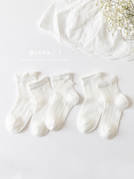 Girls' Socks Spring and Summer Thin Pure Cotton Children's Seamless Short Socks Summer Mesh Baby Girl White Lace Princess Socks — 3