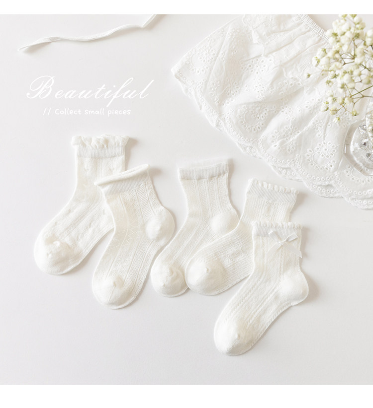 Girls' Socks Spring and Summer Thin Pure Cotton Children's Seamless Short Socks Summer Mesh Baby Girl White Lace Princess Socks — 10