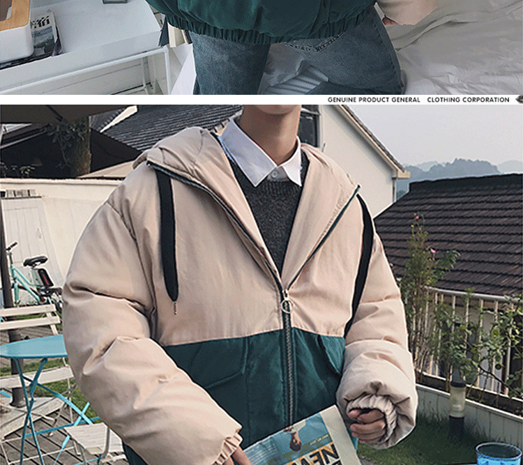 2018 thu đông mới cặp đôi hoạt hình dễ thương cotton phù hợp với màu sắc cá tính phù hợp với áo khoác cotton nam phiên bản Hàn Quốc của áo khoác trùm đầu thủy triều áo khoác local brand