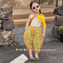 Bao Xiaoyu 2022 summer new Korean boys and girls thin cotton color diamond printed lantern anti-mosquito pants