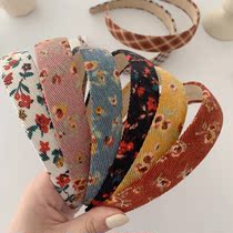 2021 autumn and winter New Korean children hair accessories girl baby retro corduroy floral Plaid hair hoop