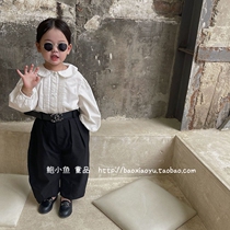 2022 Spring paragraph New South Korean girl pure cotton dollar Collar Organ Plexu Long Sleeve White Doll Shirt Bottom Shirt