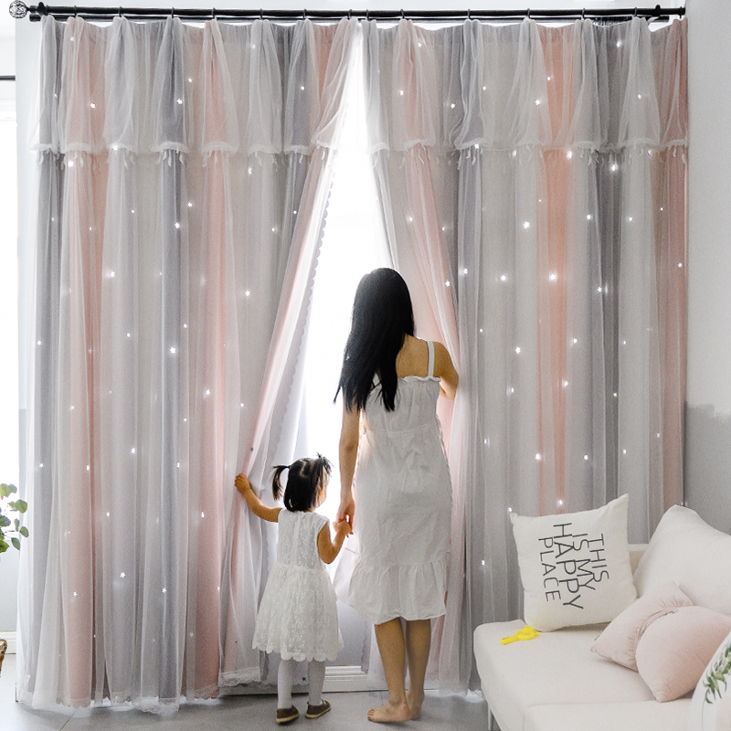 Curtain net red ins princess wind bedroom girl shading children's room girl room floating window dream star double deck