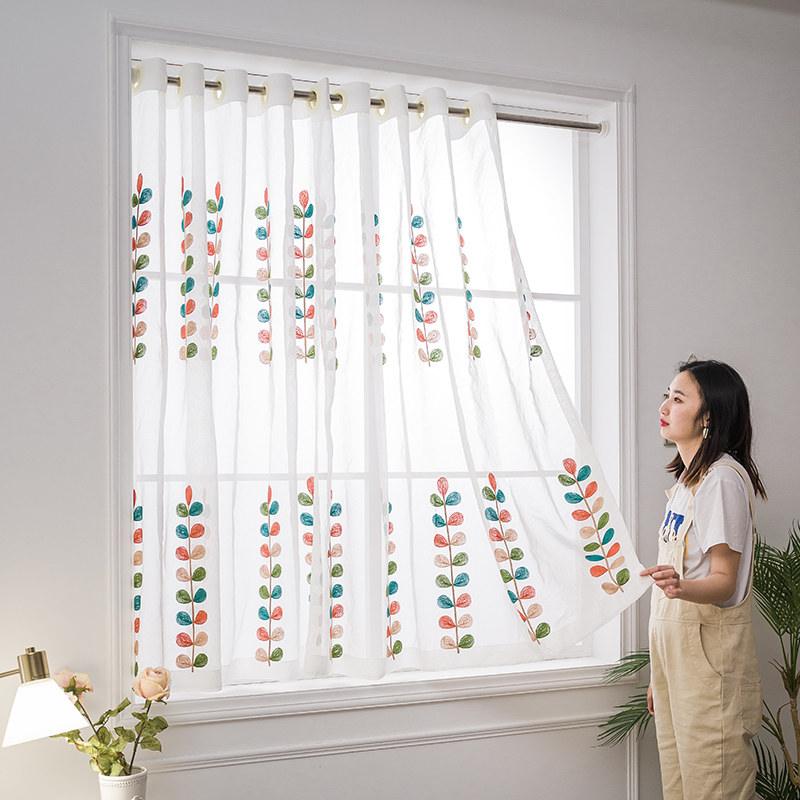 Little curtain does not need to be perforated install telescopic rod wave window window of short money shading cloth gauze shade balcony window half shade half dining-room
