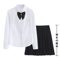 Рубашка, черная мини-юбка, галстук-бабочка