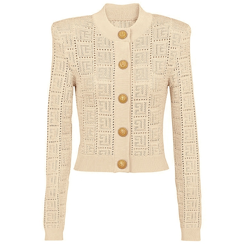 Balmain Gina's New Long-Sleeved Short Round-Neck Cut-Out Knitwear Top Cardigan