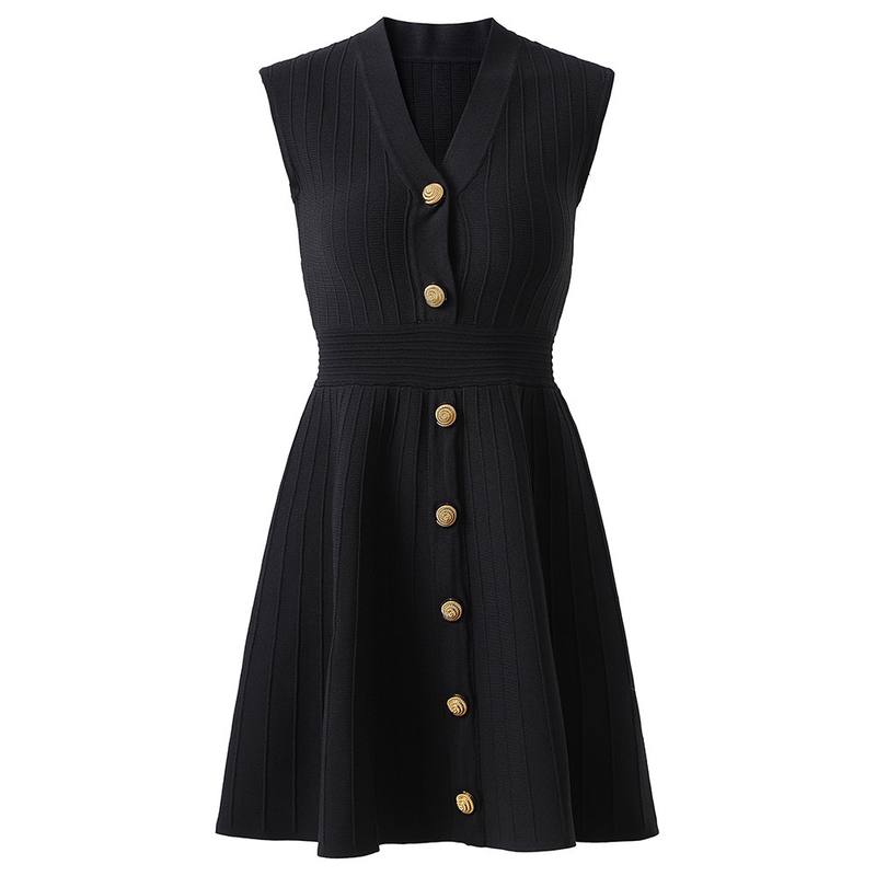 Balmanjina Sleeveless Vest Dress for Women, Summer Slim-Fit Elegant Knitted Short Skirt, V-Neck Waist-Cinching A-Line Skirt