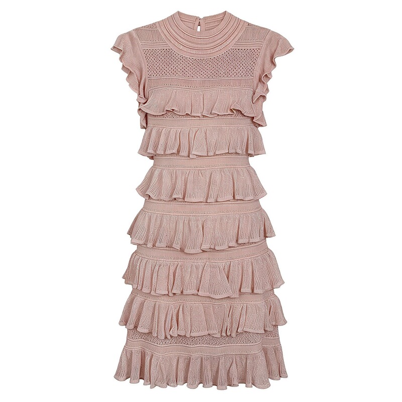 Balmanjina 2026 Summer New Fashion Knitted Sleeveless Skirt with Lace Cake Pleats Short Dress Balmanjina 2026 Summer New Fashion Knitted Sleeveless Skirt with Lace Cake Pleats Short Dress