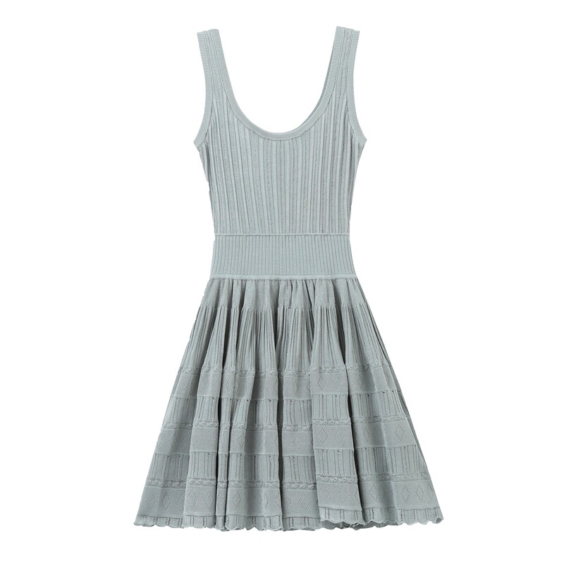 Balmanjina 2026 Summer New Style Chanel-Inspired Thin Hollow-Out Slim-Fit U-Neck Sleeveless Knitted Camisole Dress