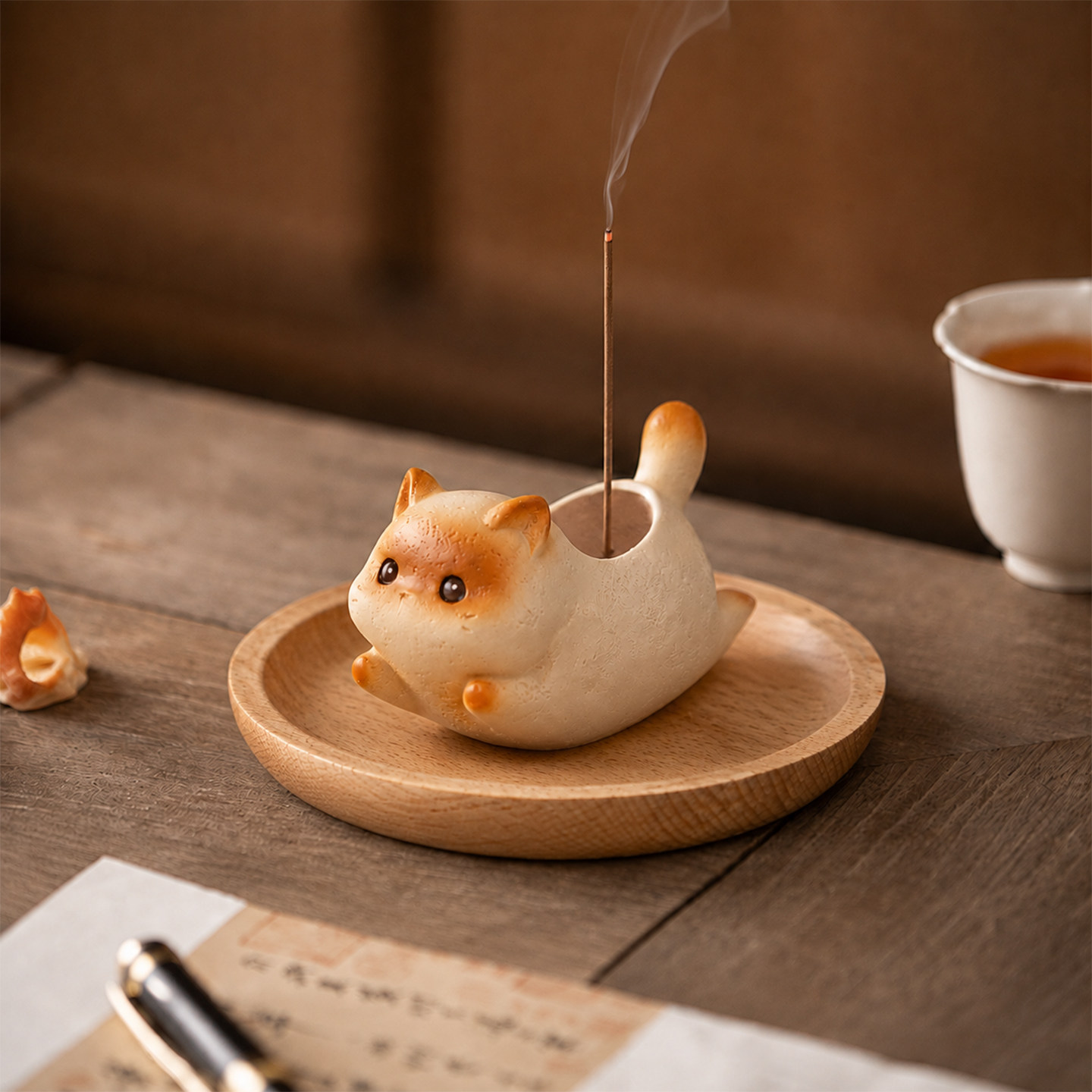 創意暹羅貓香插香盤不落灰線香底座