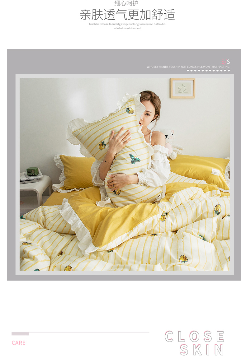 Huahuagong subnet bông đỏ bộ đồ giường bốn mảnh cotton Bắc Âu gió tấm chăn bao gồm ba mảnh - Bộ đồ giường bốn mảnh gối mền 2 trong 1