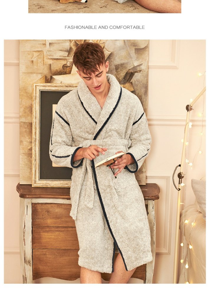 Senma cộng với nhung dày nam phục vụ nhà áo choàng mùa đông cationic cashmere ve áo cà vạt ấm áp áo ngủ mùa đông bộ đồ ngủ nữ cotton