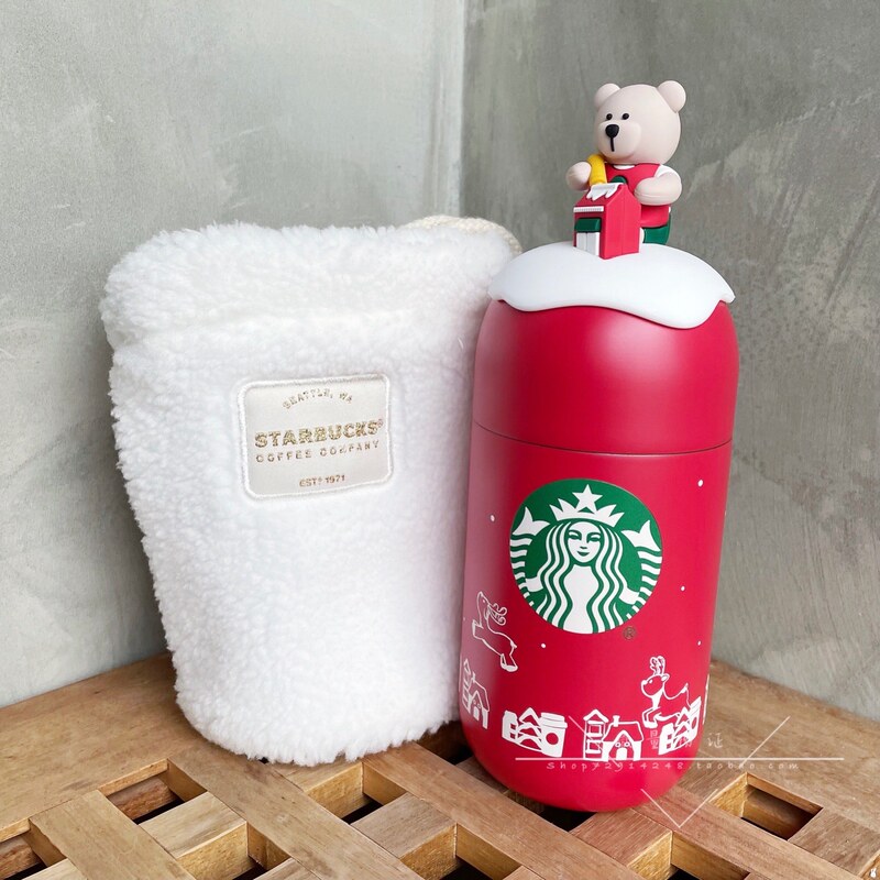Starbucks Cup Christmas Red Apron Bear Red Capsule Cup Stainless Steel Cup Thermos Cup with Plush Cup Sleeve Starbucks Cup Christmas Red Apron Bear Red Capsule Cup Stainless Steel Cup Thermos Cup with Plush Cup Sleeve