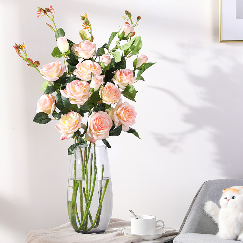 Simulation of rose fake flower bouquet living room decoration dry flower plastic ornaments single floor homemade flower desktop decoration