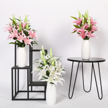 Simulation lily flower silk flower home decoration living room decoration dining table plastic flower set set to bunch potted flower arrangement