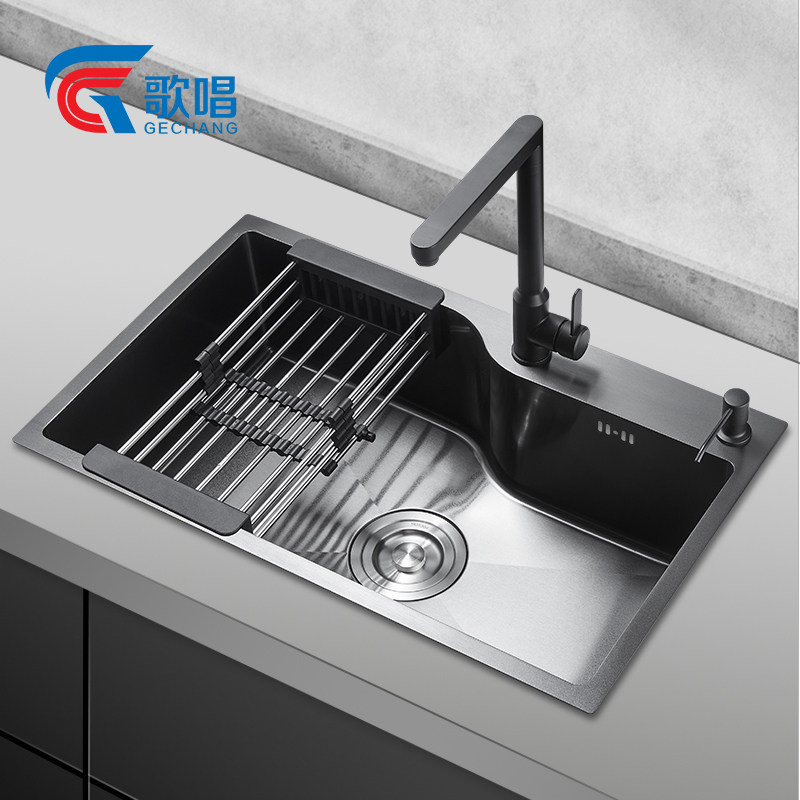 Singing sink kitchen washbasin washbasin nano black handmade tank thickened stainless steel Taichung basin under-counter basin