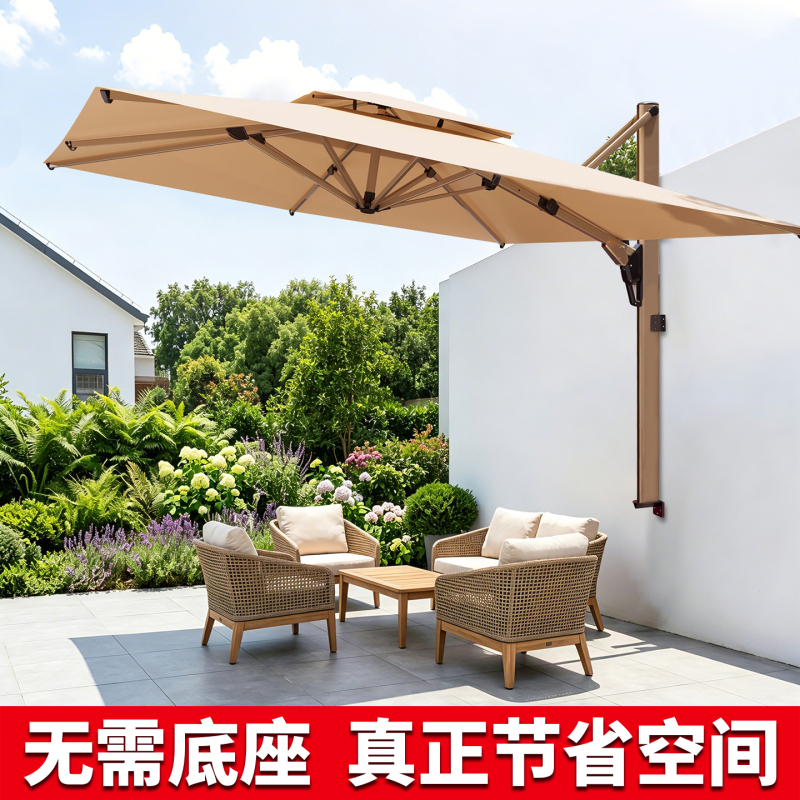 Sunshade Retractable Wall Umbrella Sun Umbrella Patio Wall-Mounted Sun Umbrella Outdoor Solar-Powered Garden Umbrella with Lights
