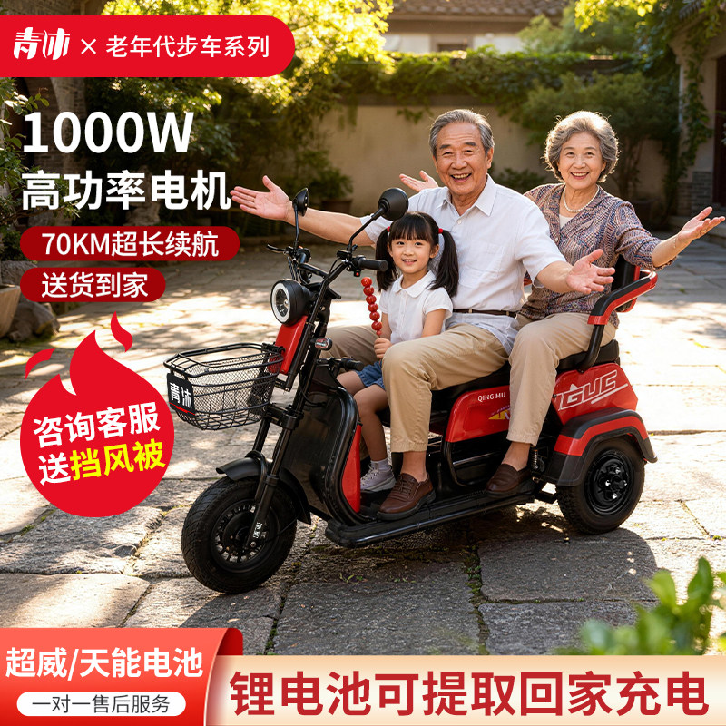 电动三轮车家用小型代步车接送孩子新款女士电瓶车电三轮老年老人