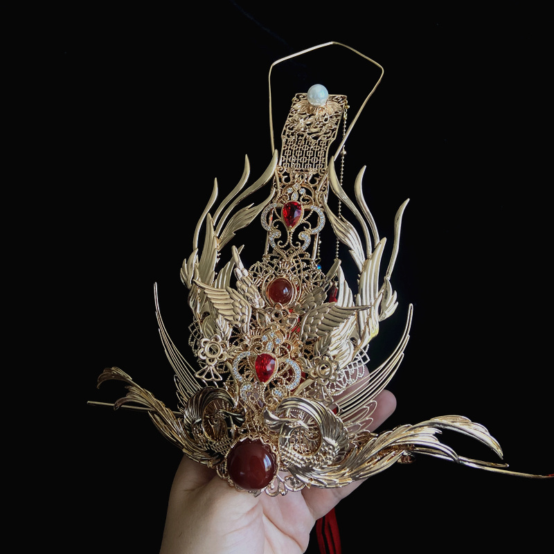 Handmade Ancient-Style Hanfu Hair Crown Set with Agate, Fairy Tale Classical Master Martial Arts Headpiece with Tassels and Ribbons, Hair Accessories for Men and Women