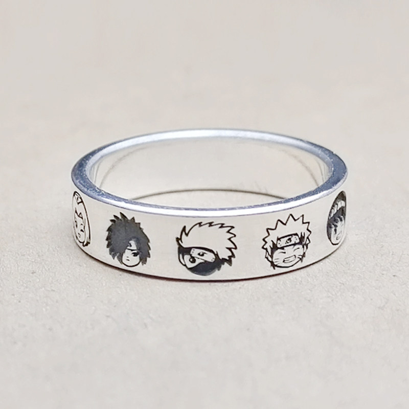 Naruto cartoon 999 pure silver ring Kakashi Naruto Sasuke Gaara student personalized gift for men and women