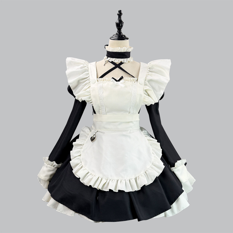 New Sweet Op Lolita Maid Outfit with Lace Puff Sleeves, Maid Game Costume, Cosplay Plus Size Set