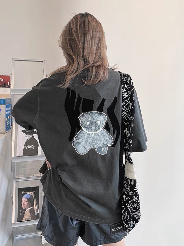 Country now we11done new night light flocking loose welldone short sleeve male and female petty bear T-shirt tide-Taobao