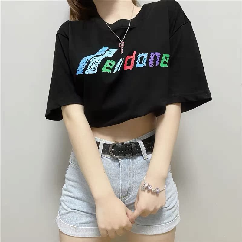 Country now we11done welldone short sleeve 21ss new rainbow letter bullet curtain printed round collar t-shirt-Taobao